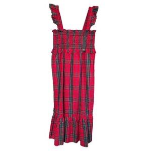 Nicole Miller Plaid Smocked Bodice Midi Dress 100% Cotton Ruffle Layered XS
